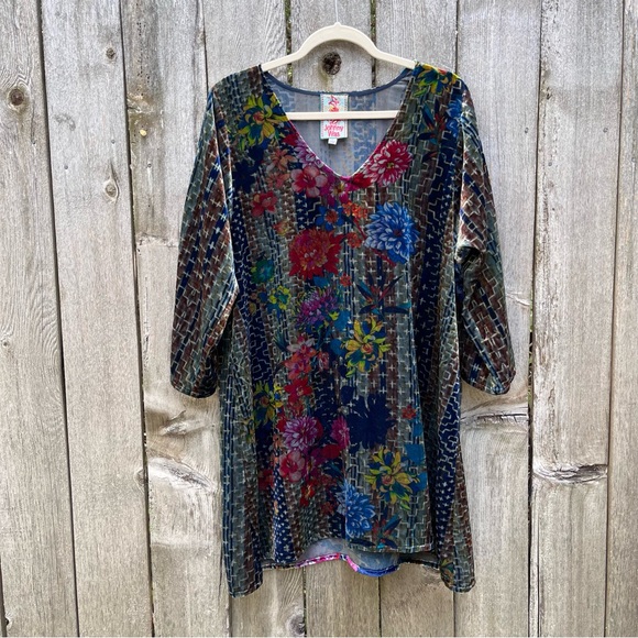 Johnny Was Tops - Johnny Was Velvet Floral V-Neck Tunic